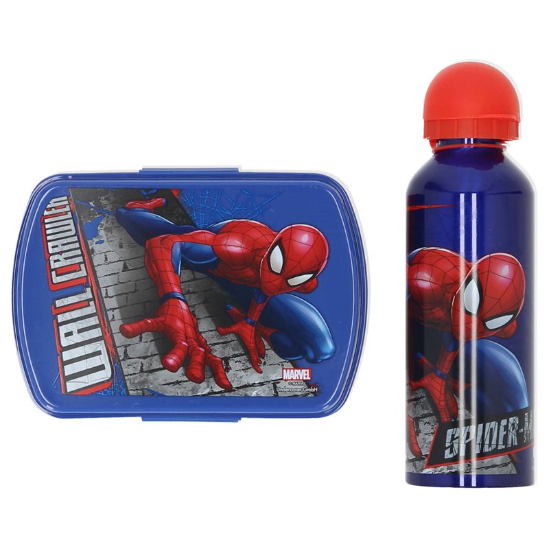 Spiderman matlåda och vattenflaska i presentkartong